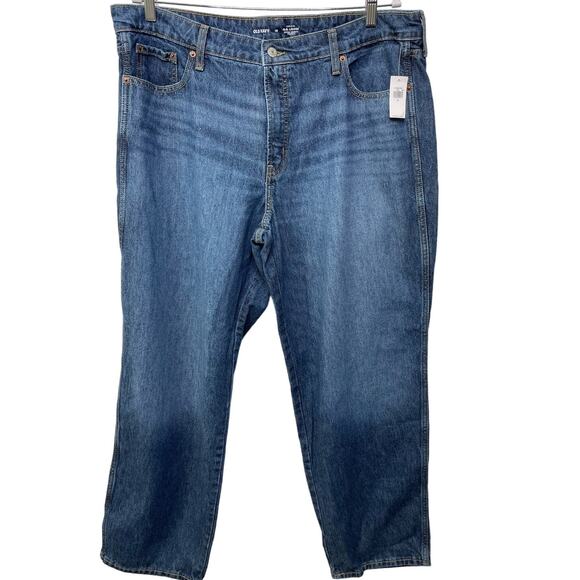 Old Navy Straight Leg High Rise Denim Jeans Medium Washed Blue Women Size 18 NWT - Picture 1 of 10